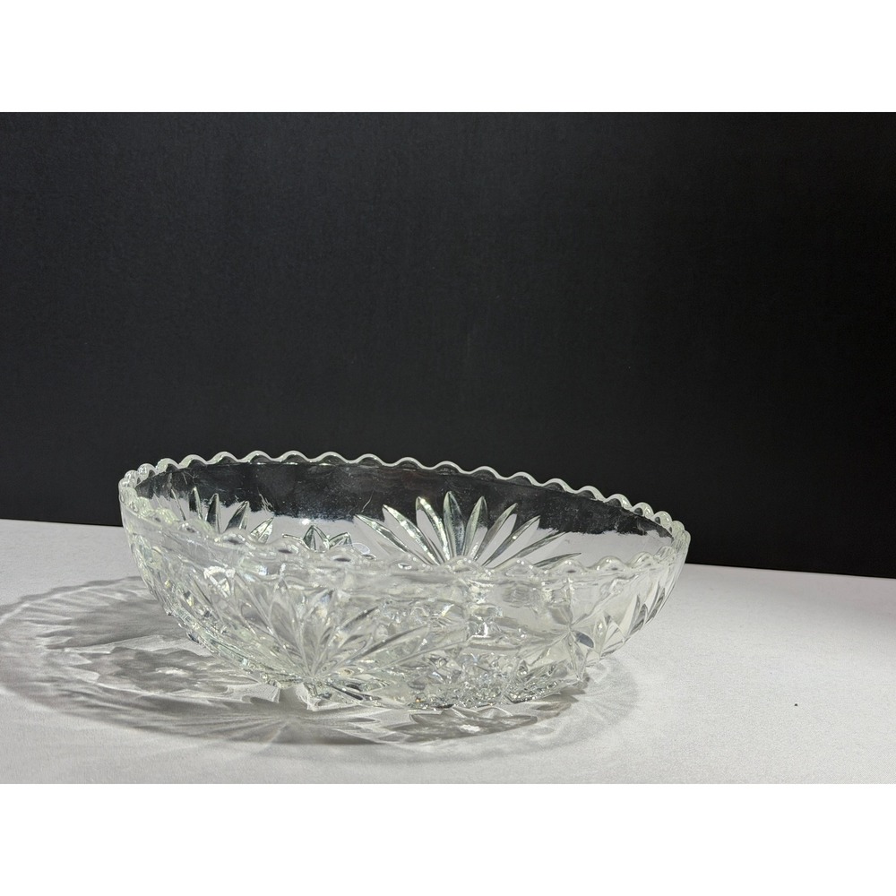 Anchor Hocking Cut Glass Bowl with "Star of David" pattern Bowl Scalloped Rim